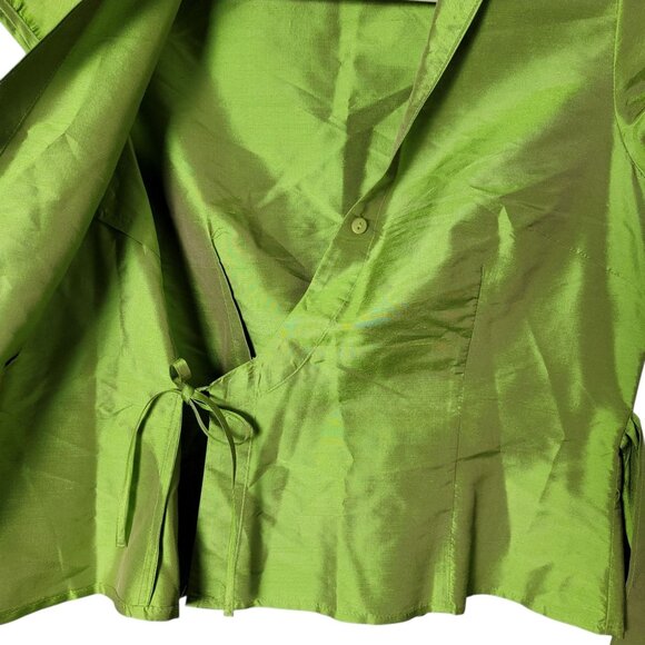 Sunny Leigh Womens 100% Silk Green Y2K Cyber Metallic Party Date Wrap Top Size 4 - Picture 6 of 8